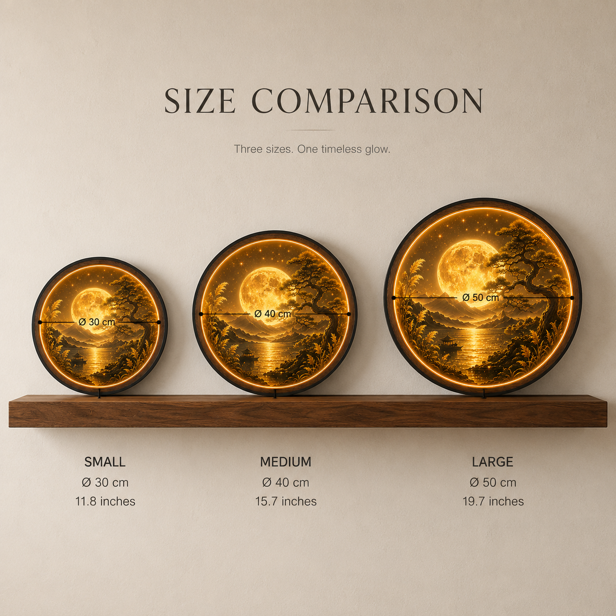 Golden Moon Bonsai LED Wall Art – Illuminated Landscape Decor