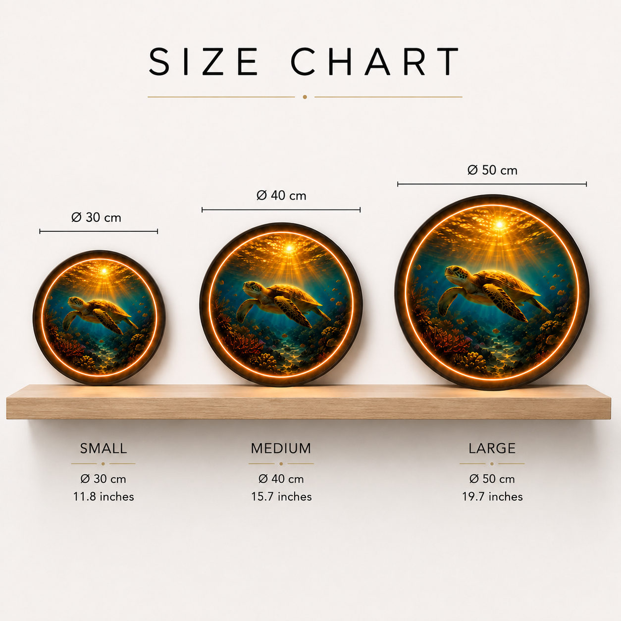 Ocean Sea Turtle LED Wall Art – Coastal Sunset Round Illuminated Decor