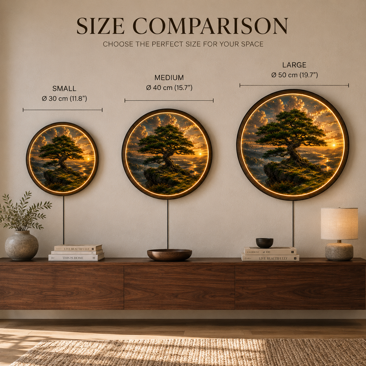 Ancient Bonsai Sunset LED Wall Art – Illuminated Nature Acrylic Decor