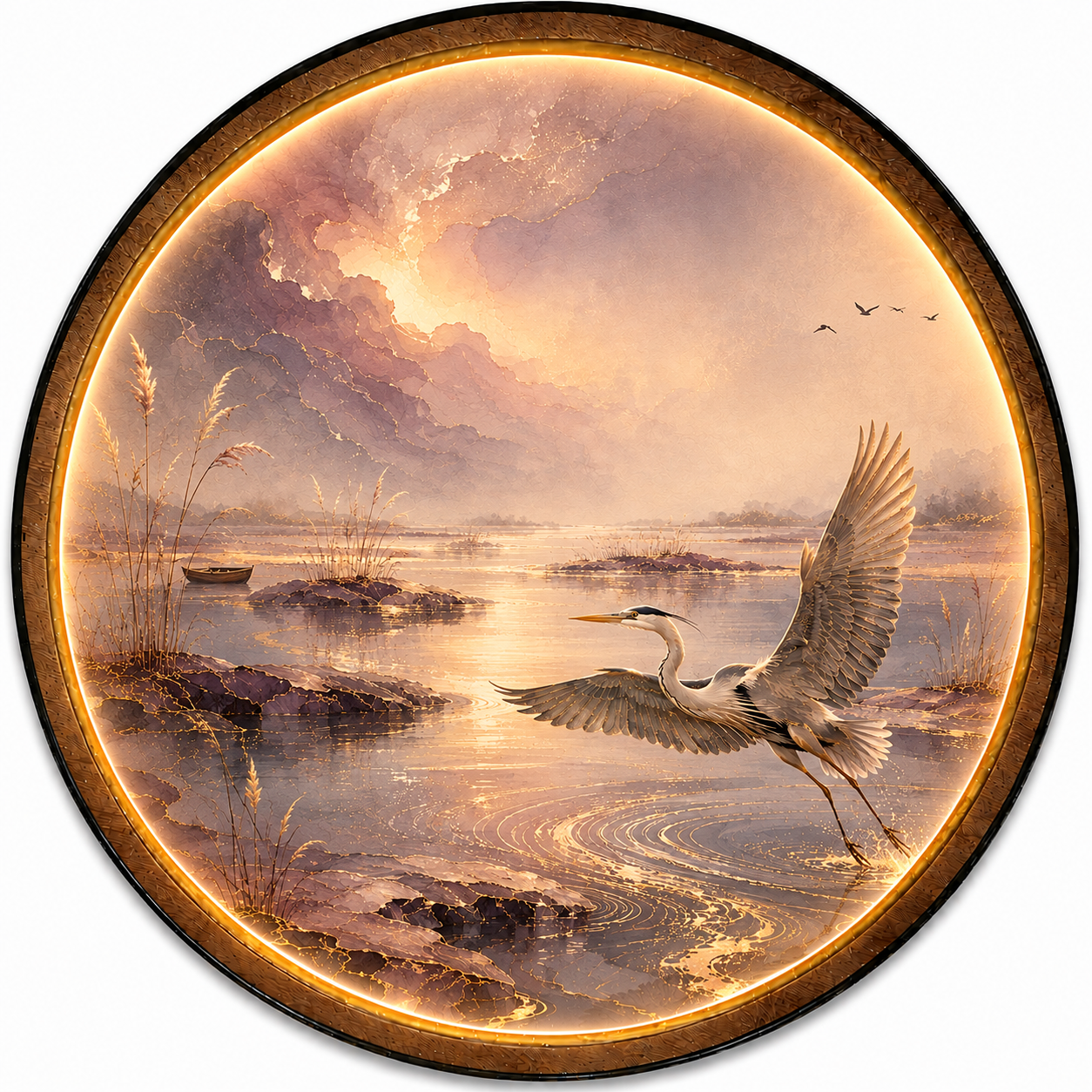 Stillwater Flight LED Wall Art – Illuminated Heron Nature Wall Decor