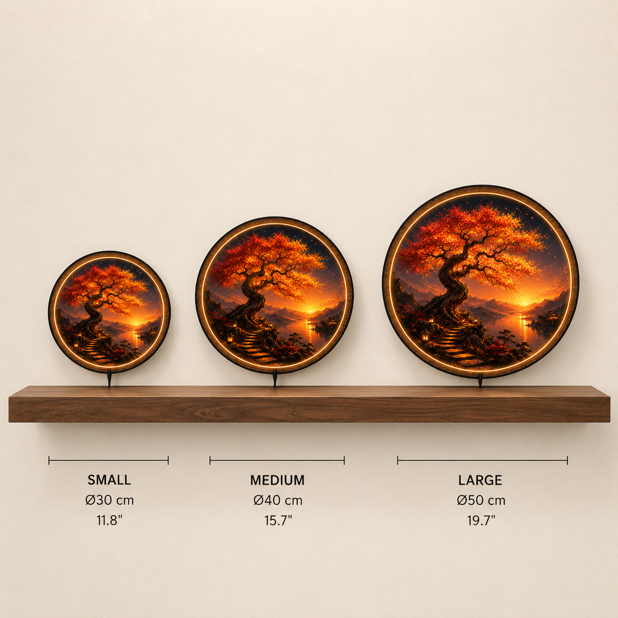 Fiery Bonsai Sunset LED Wall Art – Luxury Nature Acrylic Decor