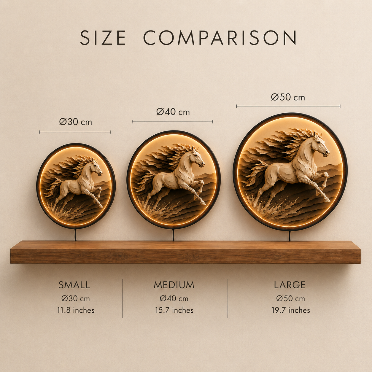 Majestic Running Horse LED Wall Art – Round Illuminated Wall Decor