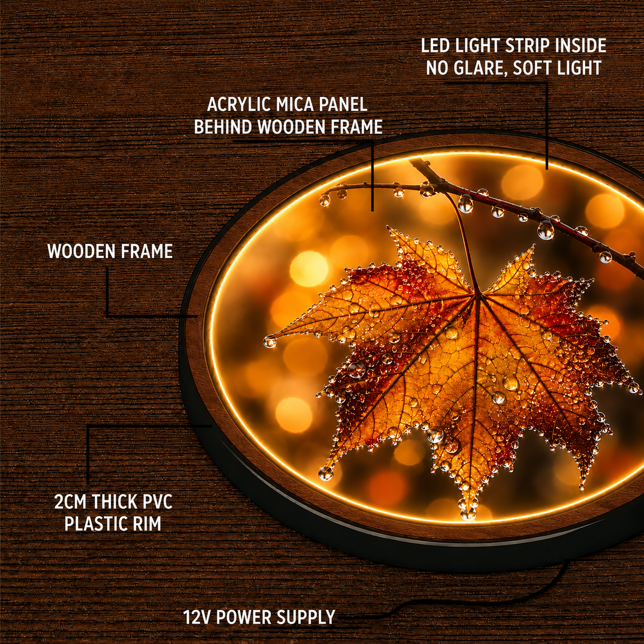 Autumn Maple Leaf LED Wall Art – Warm Nature Acrylic Wall Decor