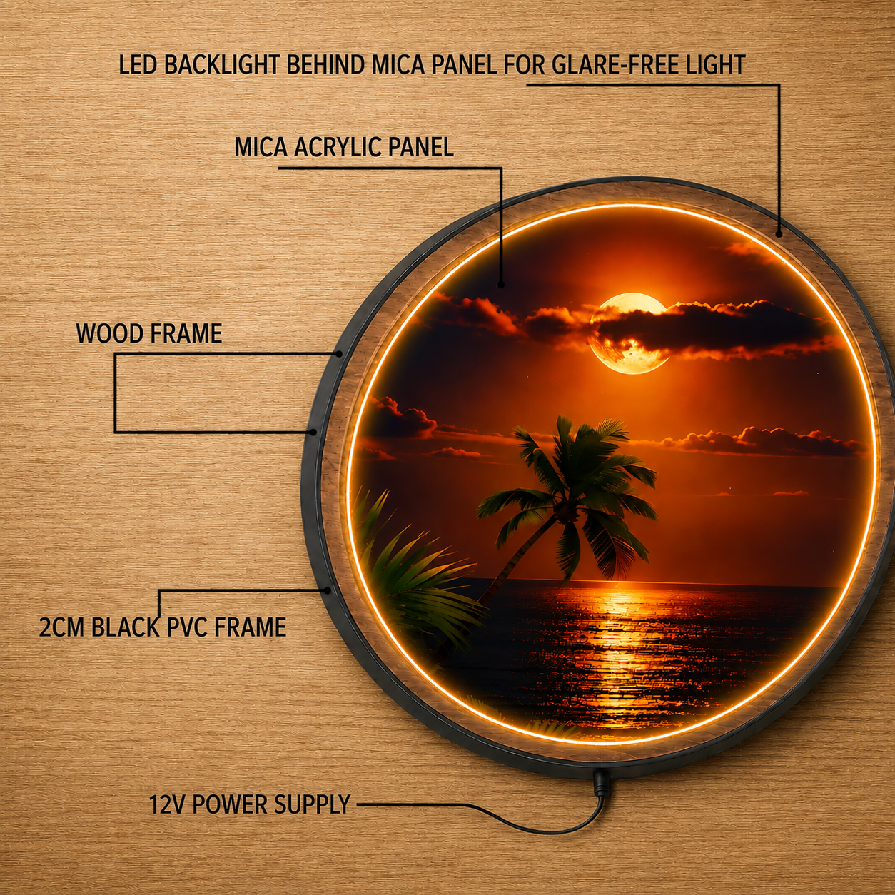 Moonlit Tropical Ocean LED Wall Art