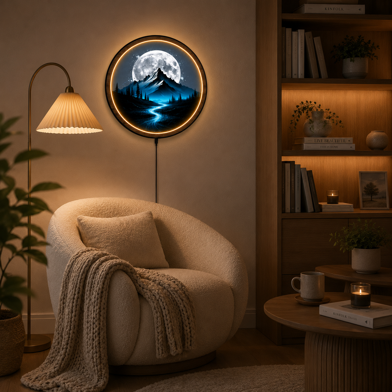 Blue Moon Mountain LED Wall Lamp | Glow River Wood Art