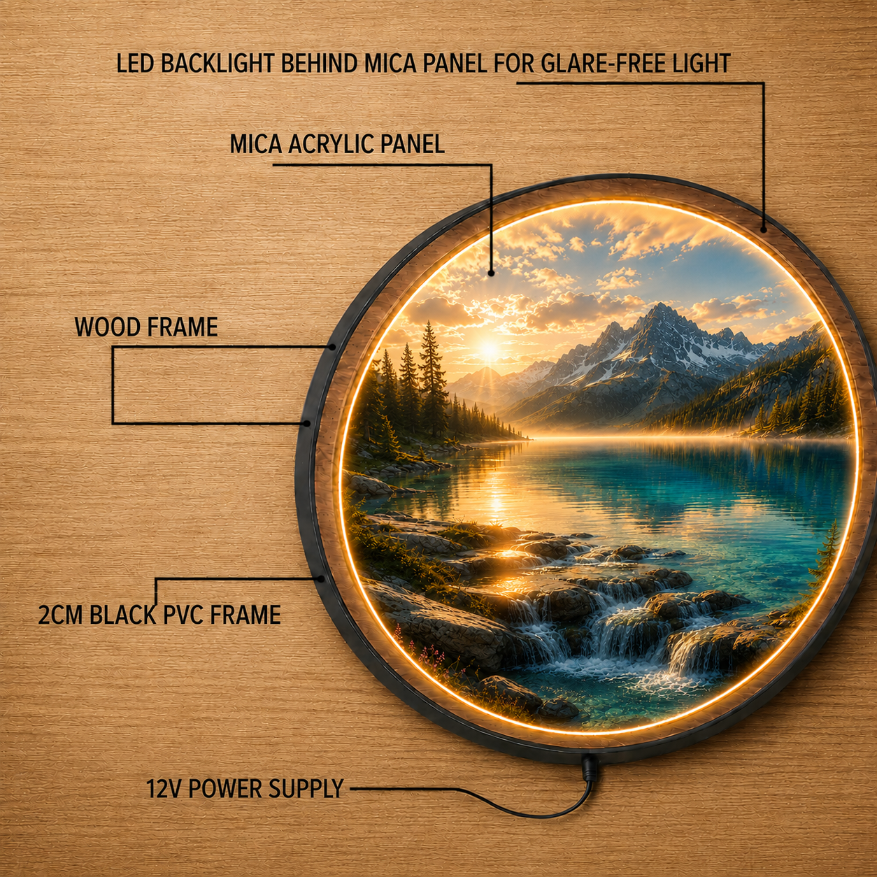 Alpine Mountain Lake LED Wall Art – Illuminated Nature Landscape Decor