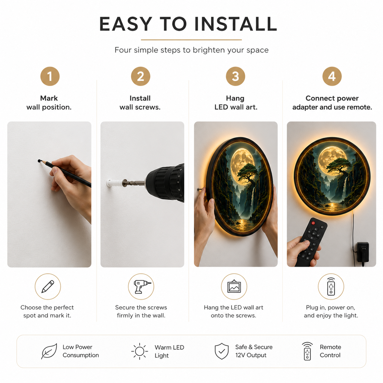 Moonlit Waterfall Canyon LED Wall Lamp | Fantasy Wood Art