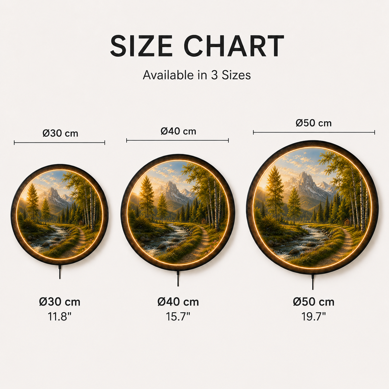 Mountain Sunrise LED Wall Art – Alpine River Round Lighted Decor