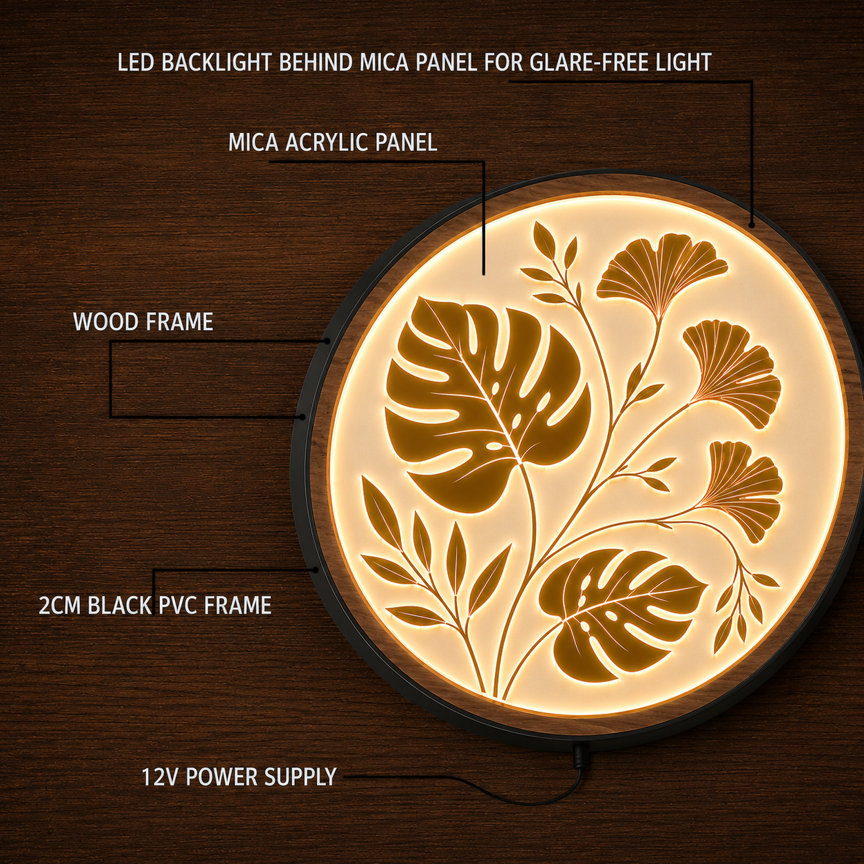 Botanical Leaf LED Wall Lamp | Monstera Ginkgo Wood Art