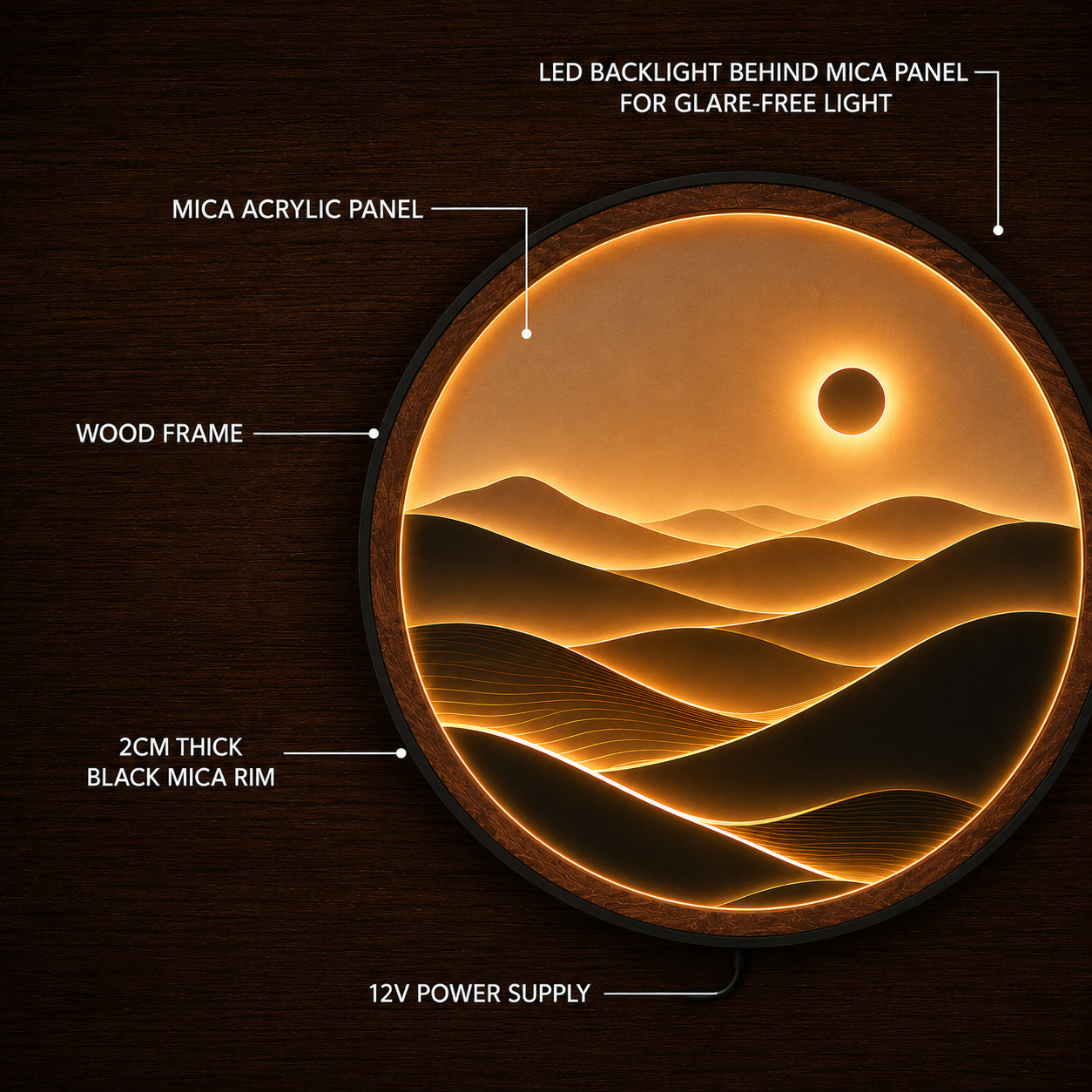 Minimalist Desert Sunset LED Wall Art – Modern Acrylic Wall Decor