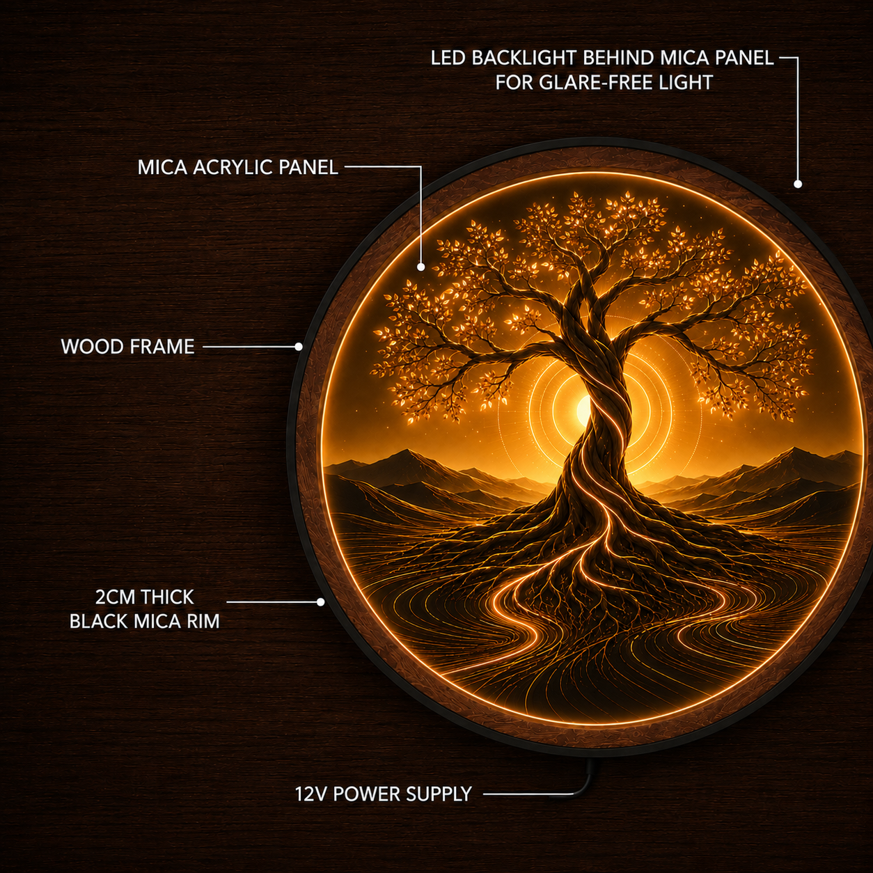 Golden Tree of Life LED Wall Art – Illuminated Nature Acrylic Decor
