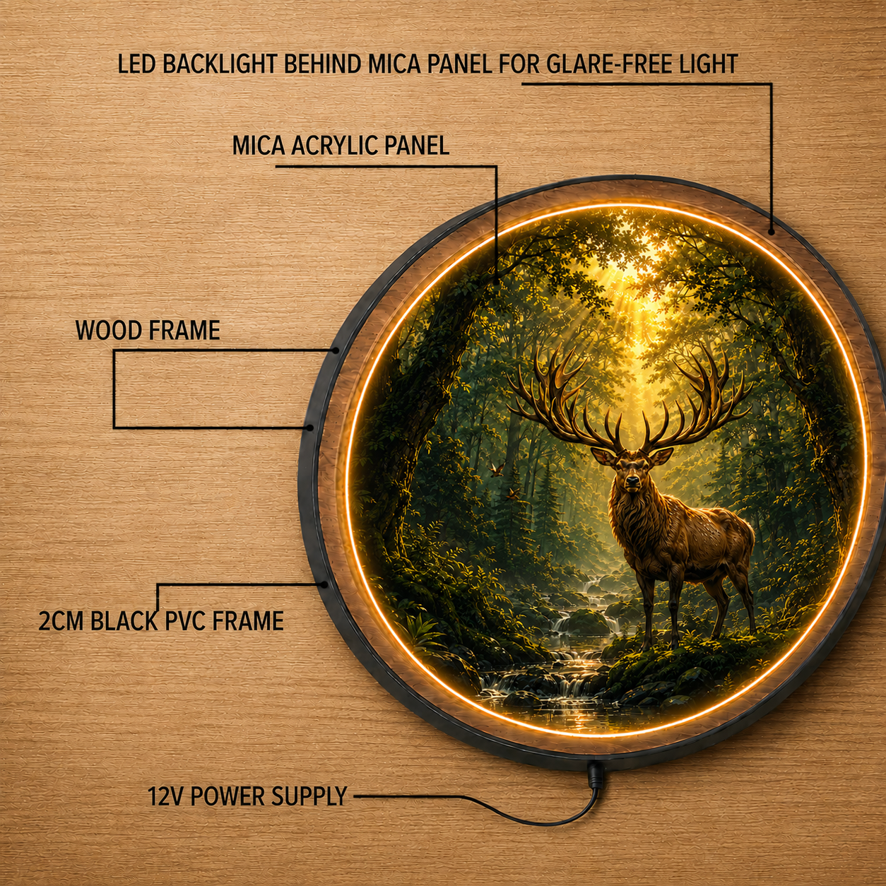 Majestic Forest Stag LED Wall Art – Illuminated Nature Wall Decor