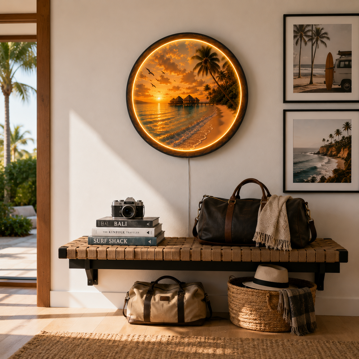 Tropical Sunset Lagoon LED Wall Art – Coastal Beach Light Decor