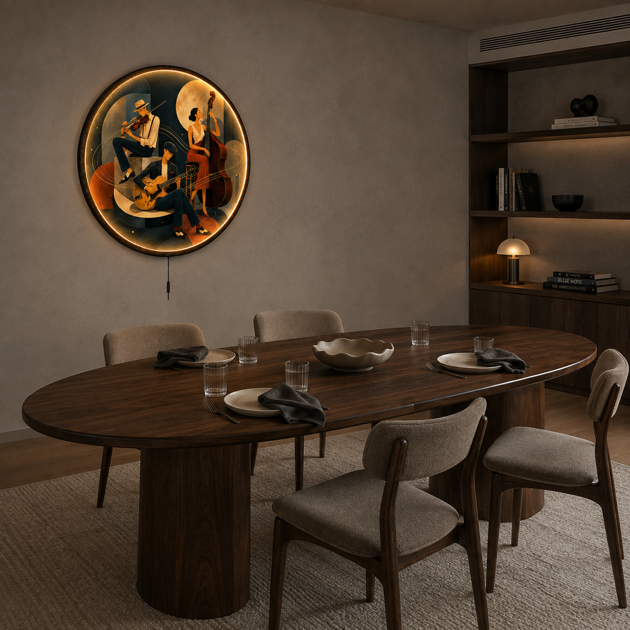 Modern Jazz Band LED Wall Art – Round Music Room Decor