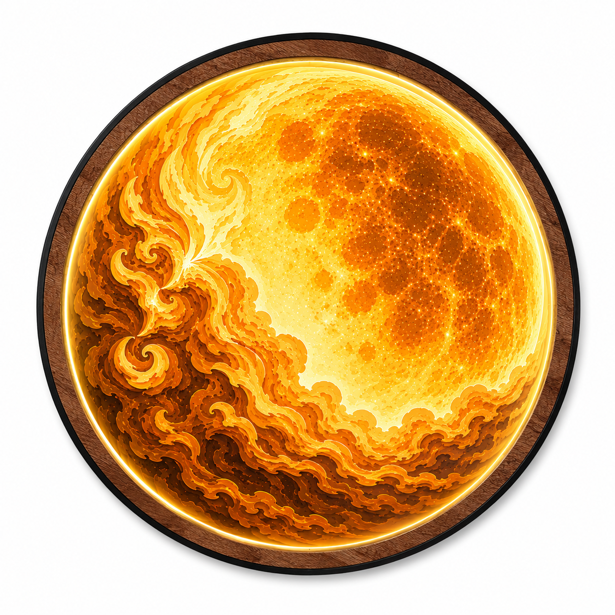 Golden Moon Abstract LED Wall Art – Illuminated Acrylic Round Wall Decor